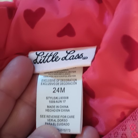 VGUC ~  Little Lass Dark Pink Heart Print Puffer Vest Jacket (Size: 24 Months) - Picture 3 of 3